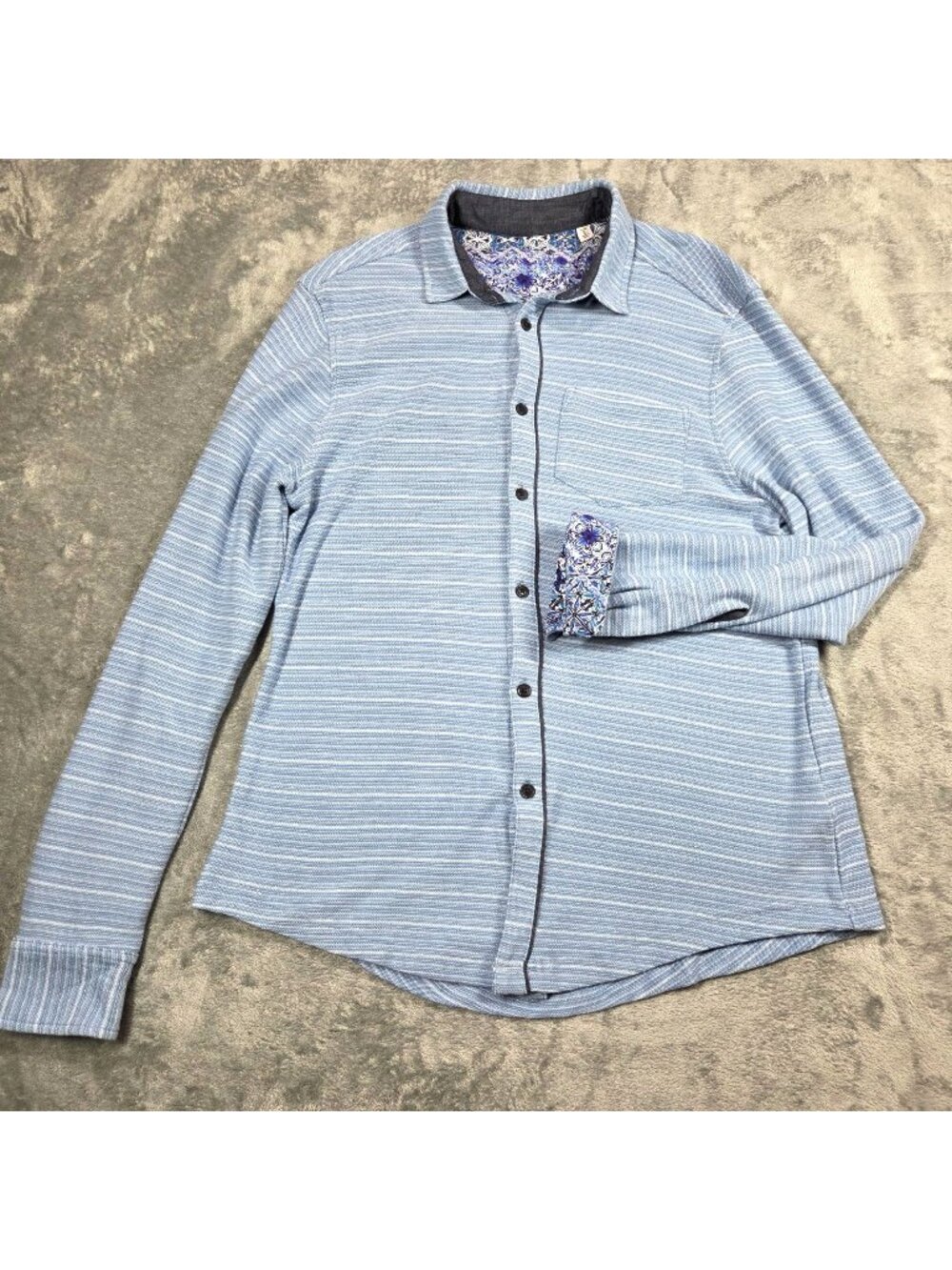 Robert Graham Shirt Mens Large Blue Adler Striped Terry Knit Casual Button Up